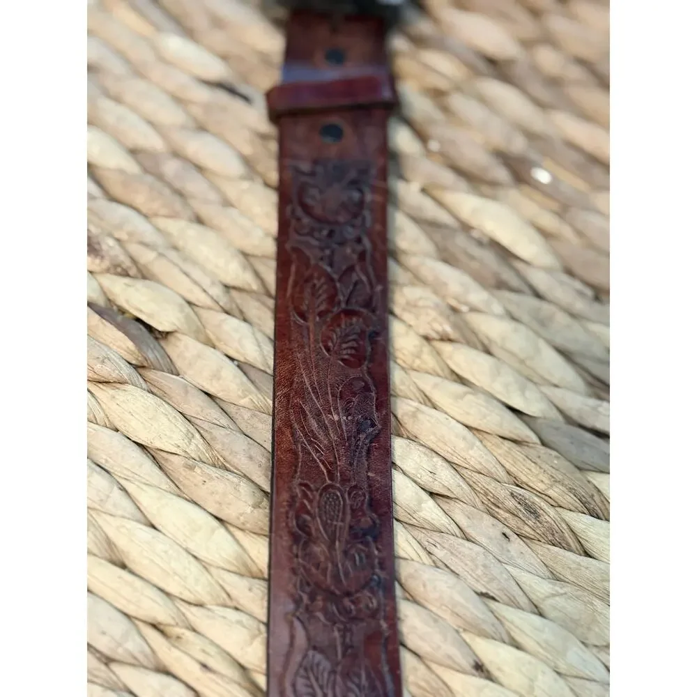 Vintage 1990s Appaloosa Trading Co Tooled Leather Belt Strap Sz 36 No Buckle